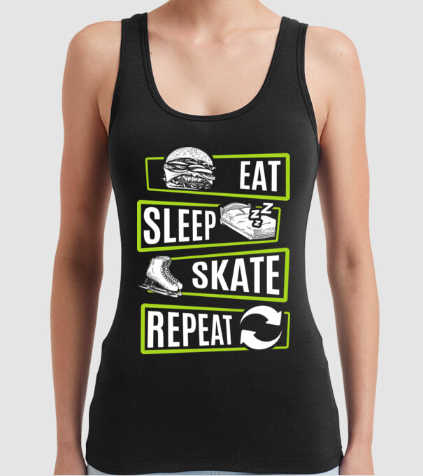 Eat sleep repeat patinaj V2 model negru pe tricou