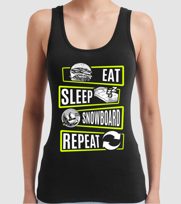 Eat sleep SNOWBOARD repeat V2 model negru pe tricou
