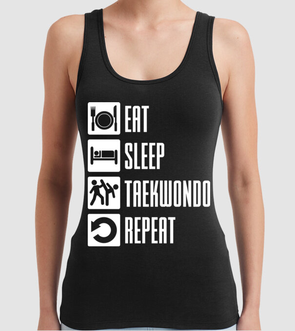 Eat sleep taekwondo model negru pe tricou