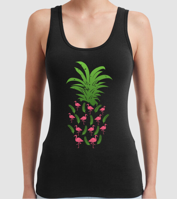 Flamingo ananas model negru pe tricou