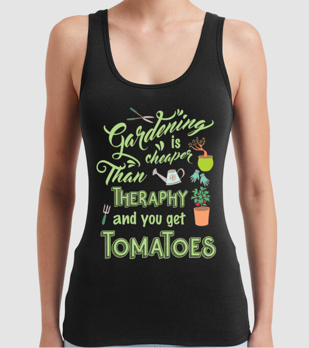 Gardening is cheaper than theraphy model negru pe tricou