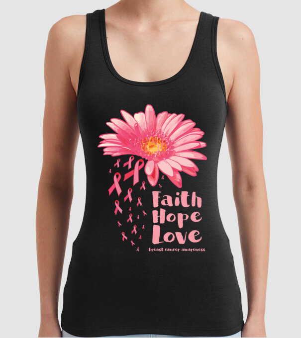 Gerbera faith hope love model negru pe tricou