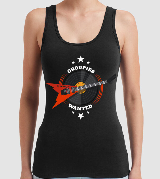 Groupies Wanted model negru pe tricou