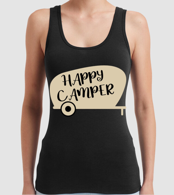 Happy camper text model negru pe tricou