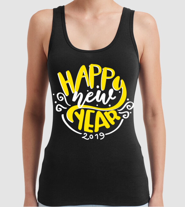 Happy new 2019 model negru pe tricou