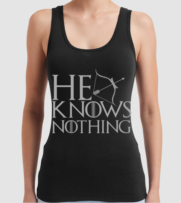 Cuplu He knows nothing model negru pe tricou