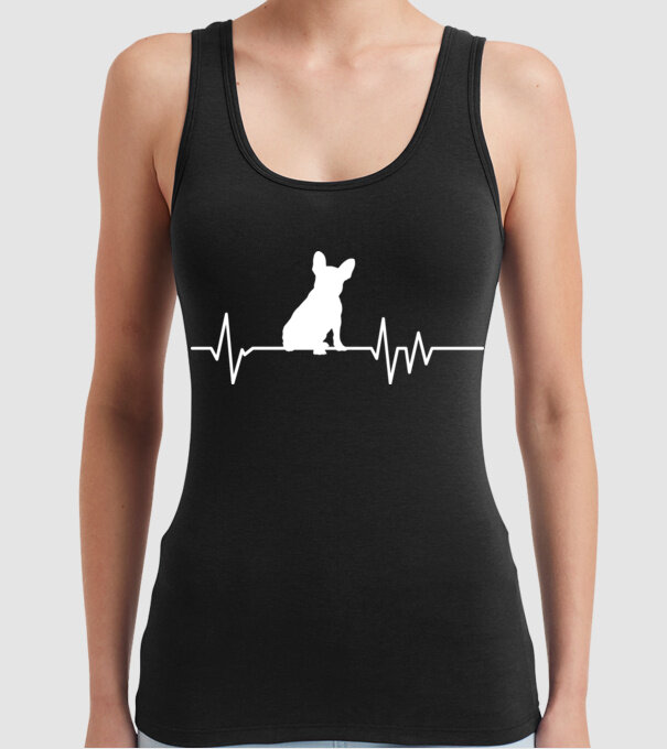 Heartbeat siluetă Bulldog francez model negru pe tricou