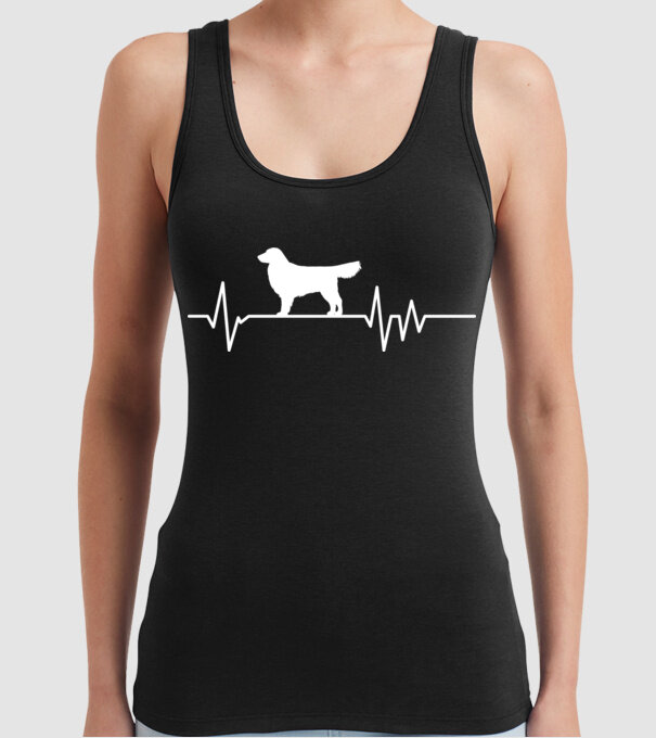 Heartbeat silueta Golden retriever model negru pe tricou