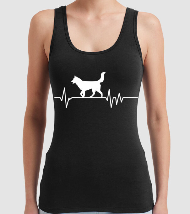 Heartbeat silueta Husky model negru pe tricou