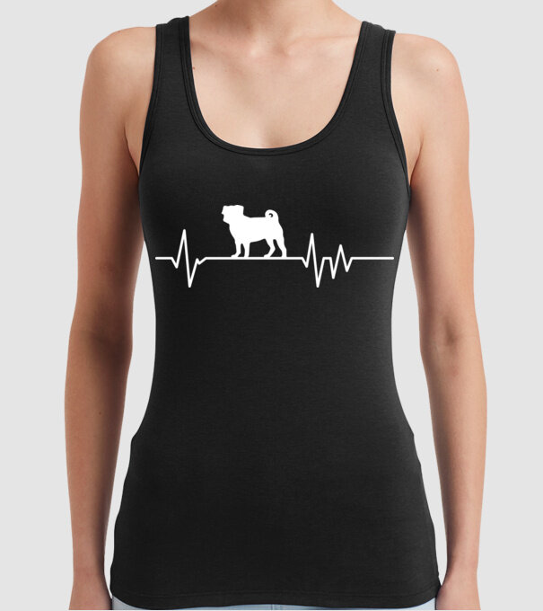 Heartbeat silueta Mops model negru pe tricou
