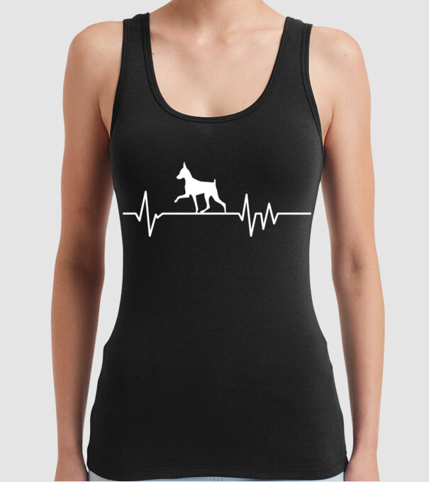 Heartbeat silueta Pinscher model negru pe tricou
