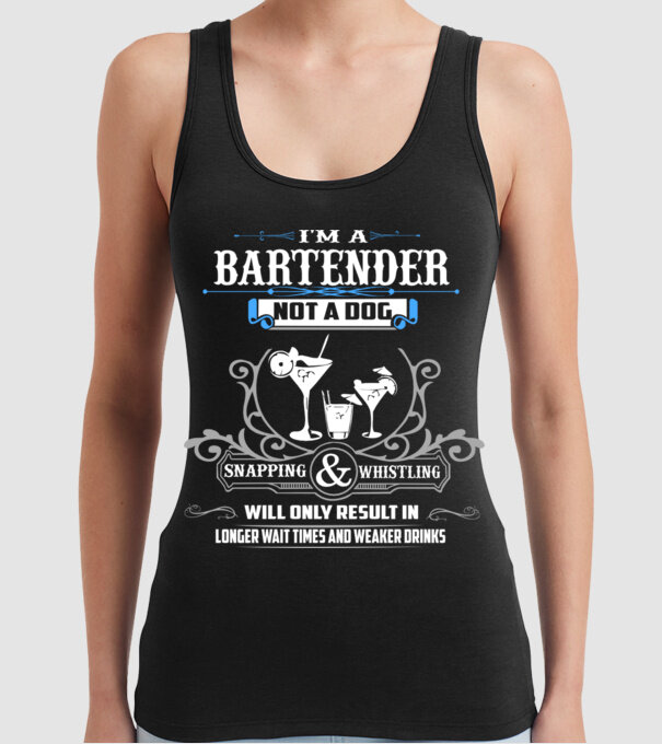 'I''m a bartender NOT a dog' model negru pe tricou