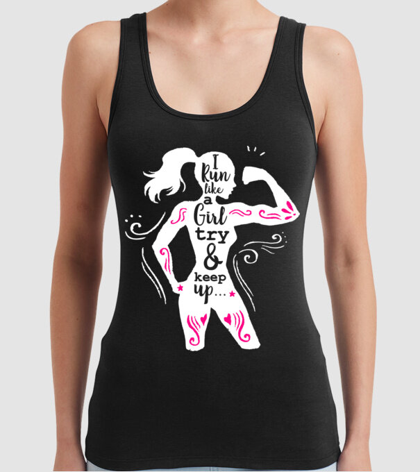 i run like a girl model negru pe tricou