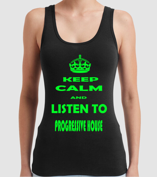 Keep Calm and Listen to prog-house model negru pe tricou