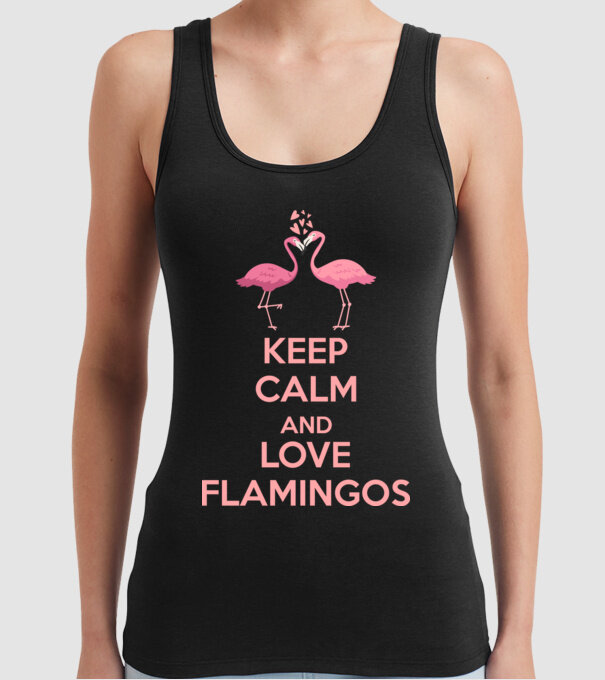 KEEP CALM and love flamingos pink model negru pe tricou