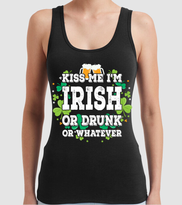 'Kiss me I''m Irish or Drunk' model negru pe tricou
