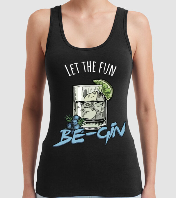 Let the fun be gin model negru pe tricou