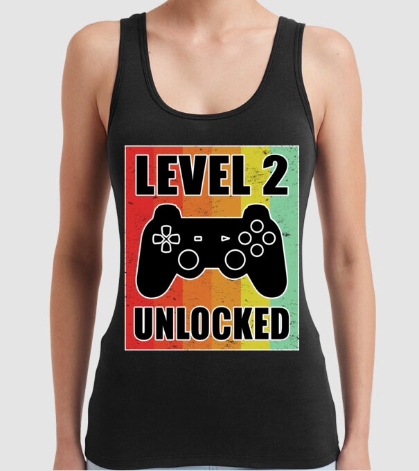 level 2 unlocked retro gamer model negru pe tricou