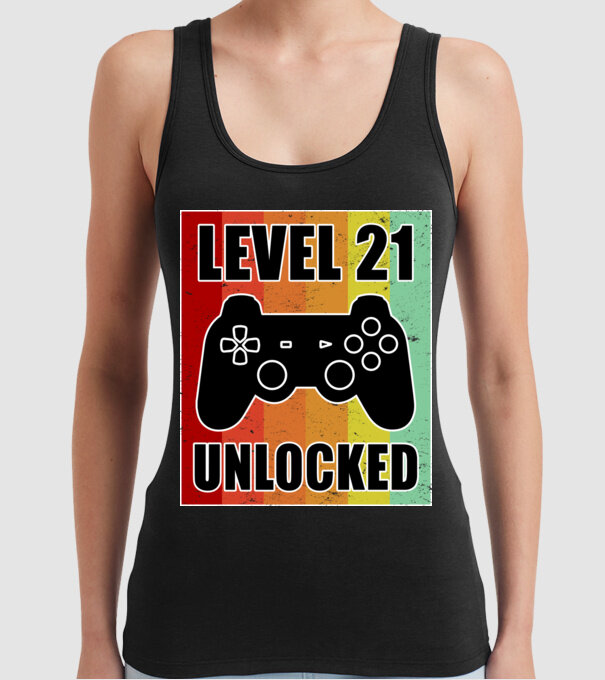 level 21 unlocked retro gamer model negru pe tricou