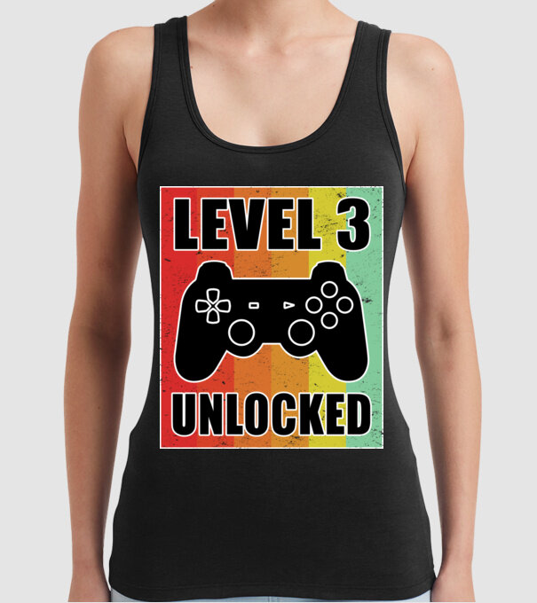 level 3 unlocked retro gamer model negru pe tricou