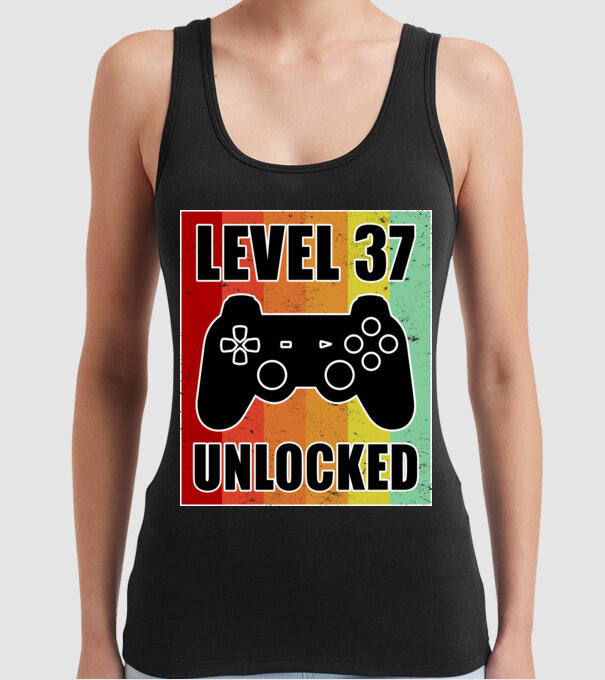 level 37 unlocked retro gamer model negru pe tricou