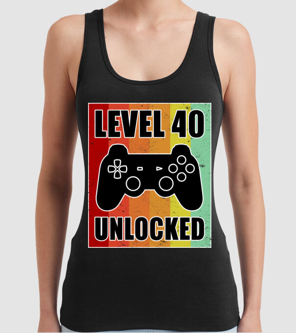 level 40 unlocked retro gamer model negru pe tricou