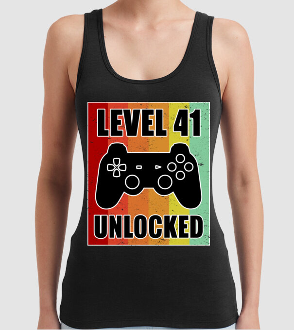 level 41 unlocked retro gamer model negru pe tricou