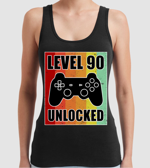 Level 90 unlocked retro gamer model negru pe tricou