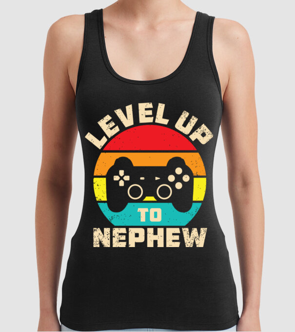 Level Up Nephew model negru pe tricou