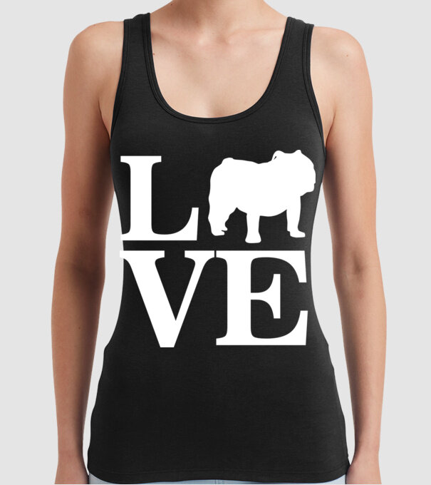 LOVE BULDOG ENGLEZESC model negru pe tricou
