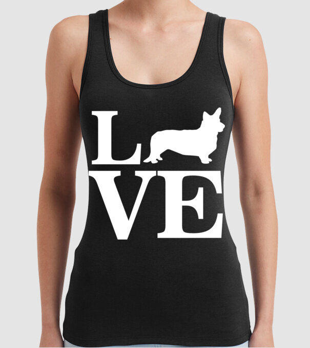 LOVE CORGIE model negru pe tricou