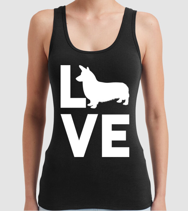 LOVE Corgie model negru pe tricou