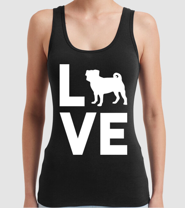 LOVE Mops model negru pe tricou