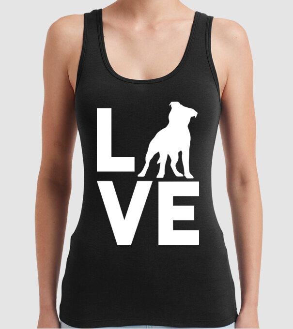 LOVE Staffordshire Terrier model negru pe tricou