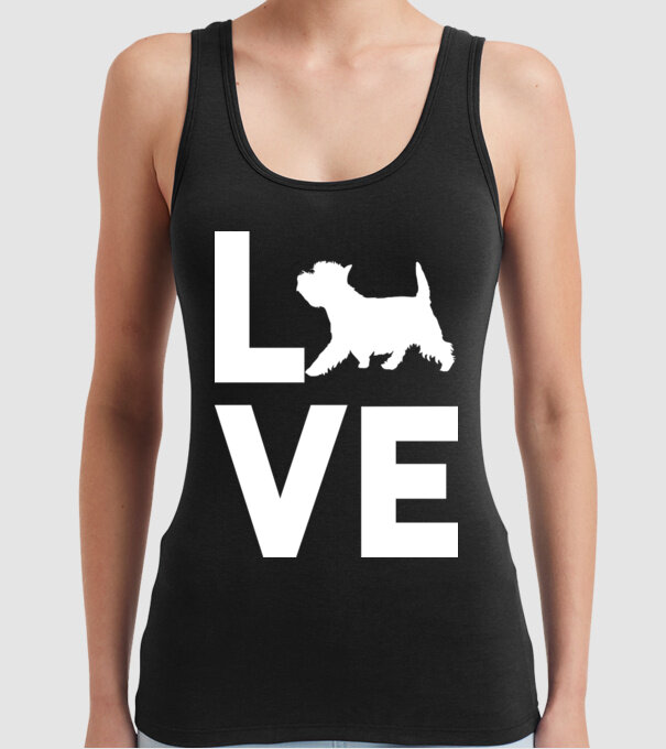 LOVE Westie model negru pe tricou