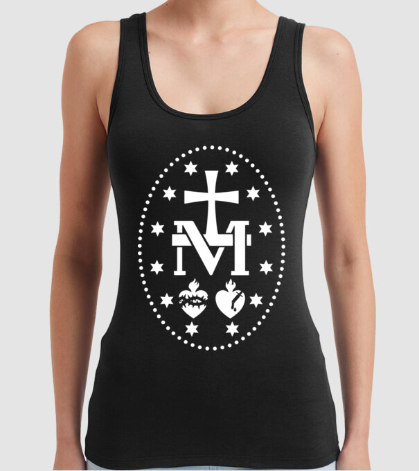 Simboluri medalie Maria model negru pe tricou