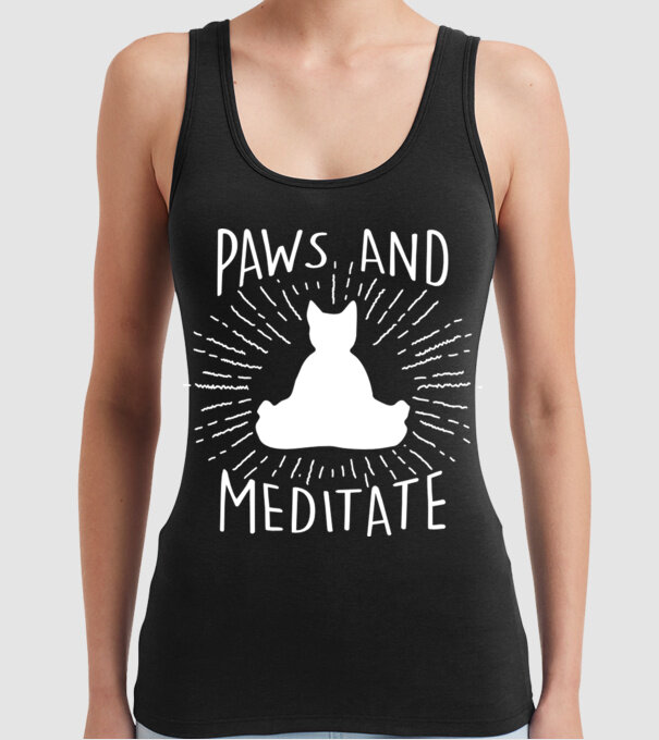 Pisică Meditând model negru pe tricou
