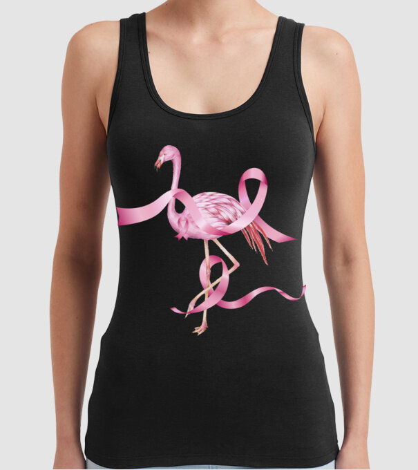 Împotriva Cancerului de sân flamingo model negru pe tricou