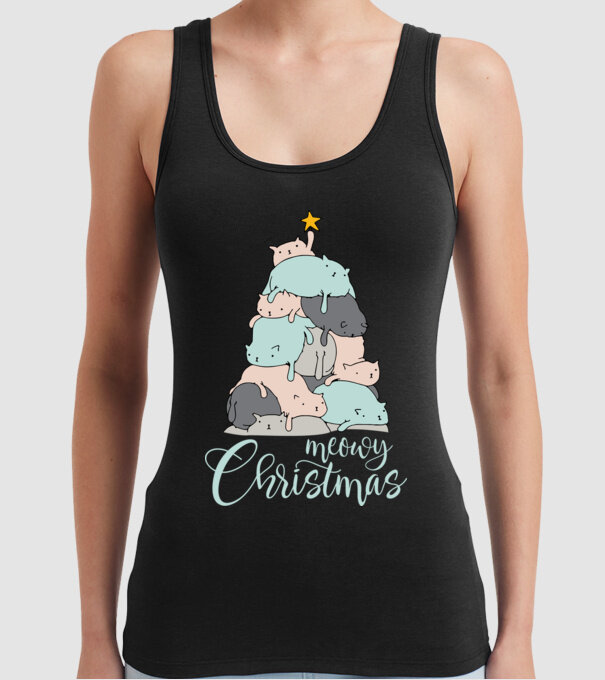 Meowy Christmas model negru pe tricou