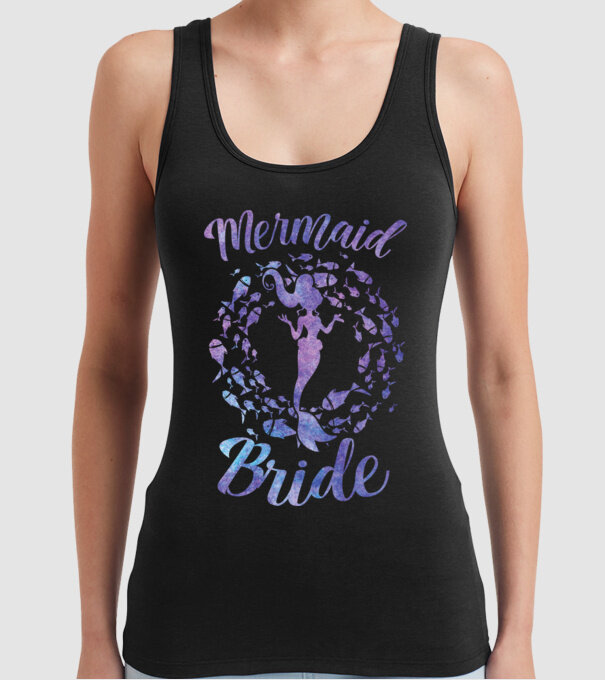 Mermaid bride aquarell model negru pe tricou
