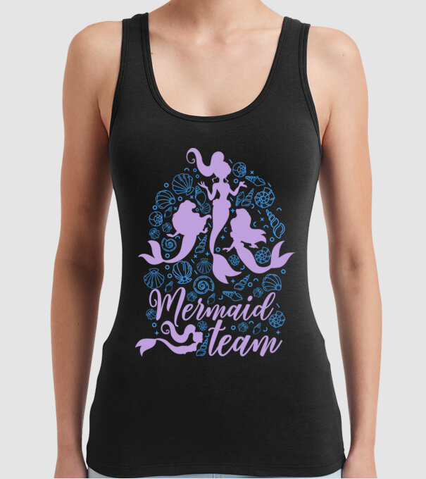 MermaidTeam model negru pe tricou