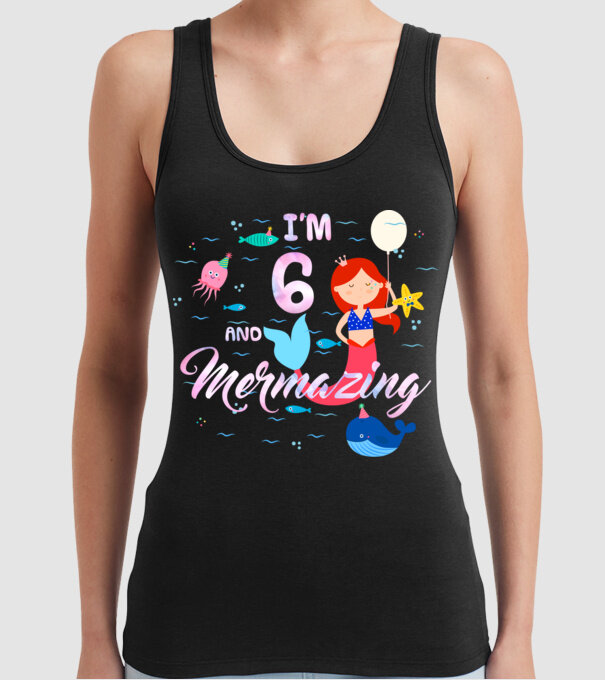 Mermazing Birthday 6 model negru pe tricou