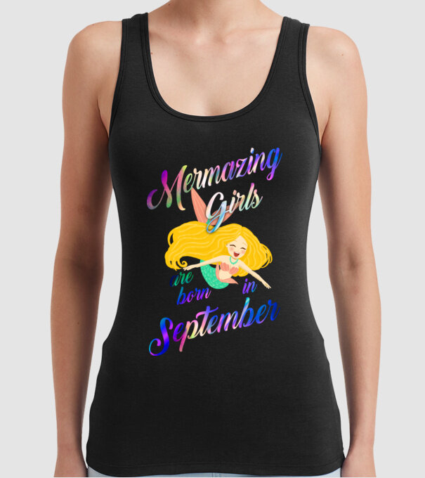 Mermazing girls are born september model negru pe tricou