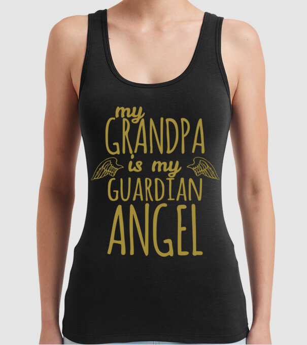 My grandpa is my guardian angel model negru pe tricou