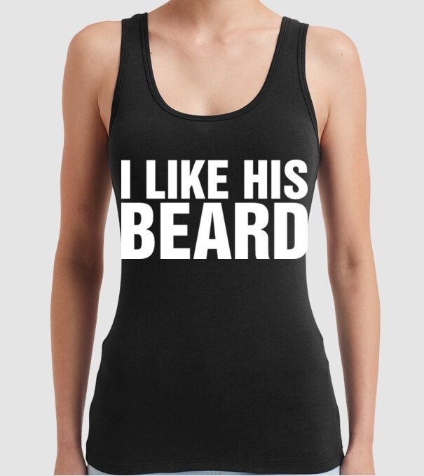 Motiv cuplu I like his beard model negru pe tricou