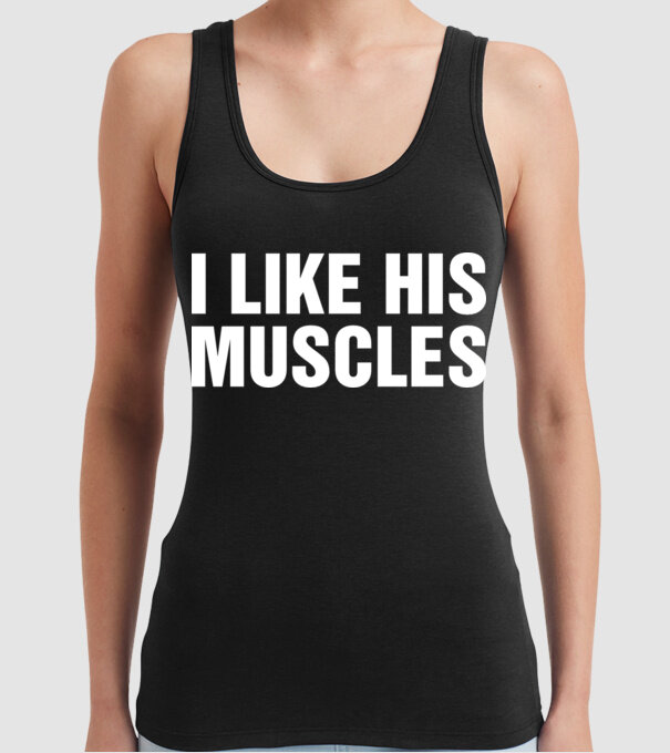 Motiv cuplu I like his muscles model negru pe tricou