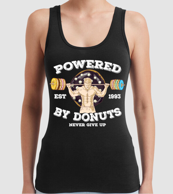 Powered by donuts model negru pe tricou