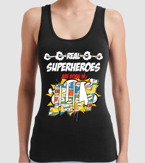 real superheroes are born in july model negru pe tricou