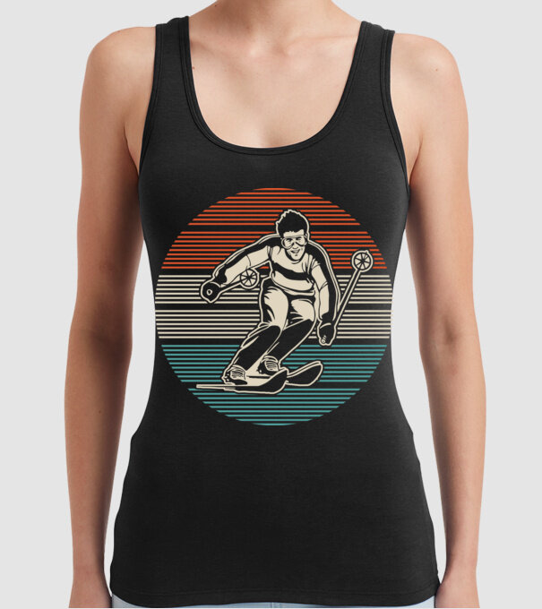 Retro circle ski model negru pe tricou