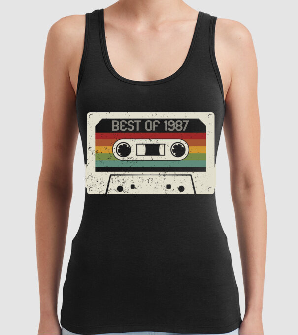 retro tape 1987 vintage model negru pe tricou